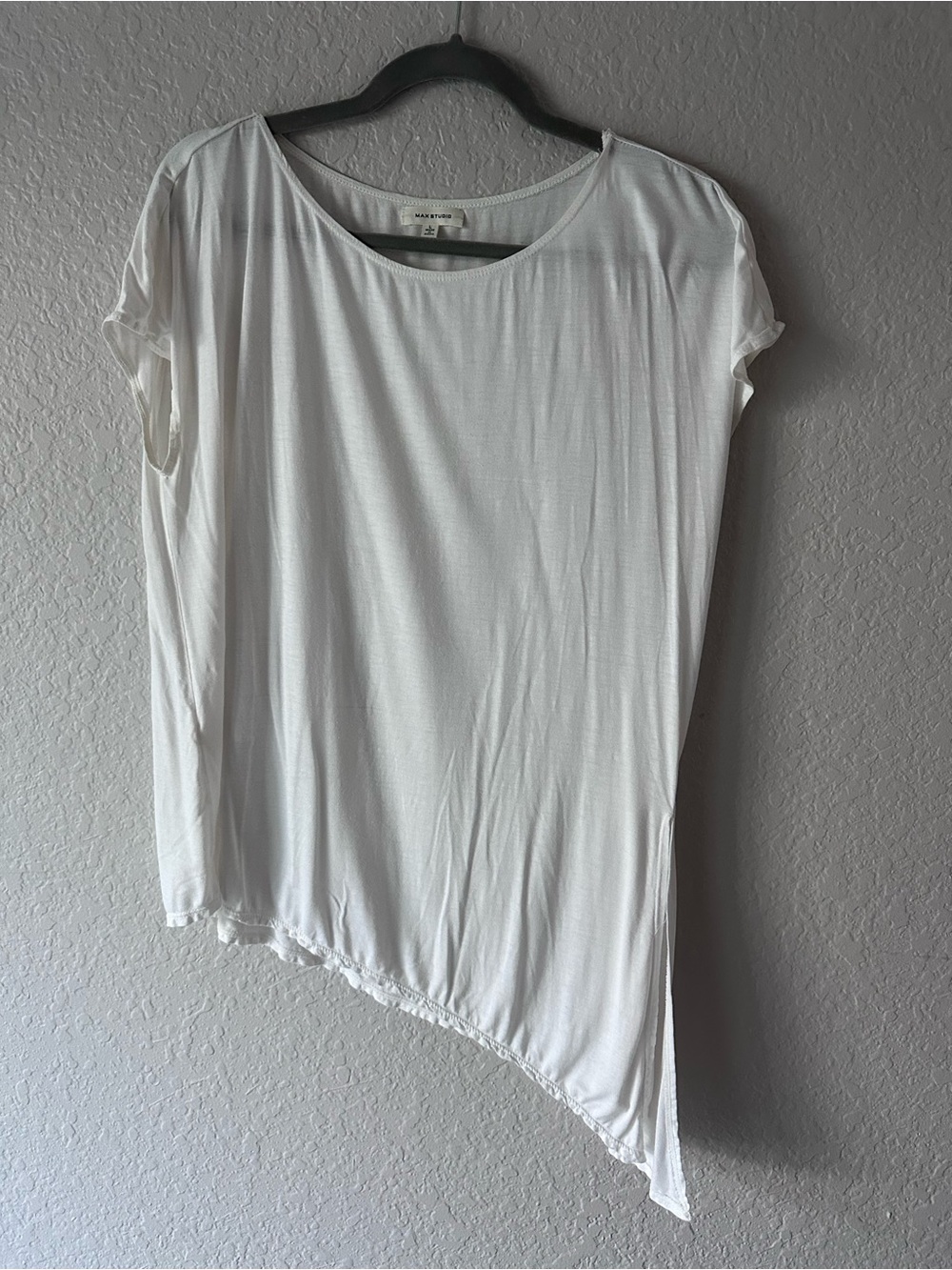 Max Studio White Asymmetrical Draped Dolman Tunic Top Size L